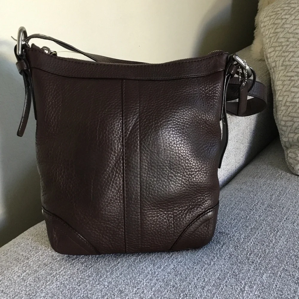 Coach Dark Brown Pebbled Leather Messenger Bag